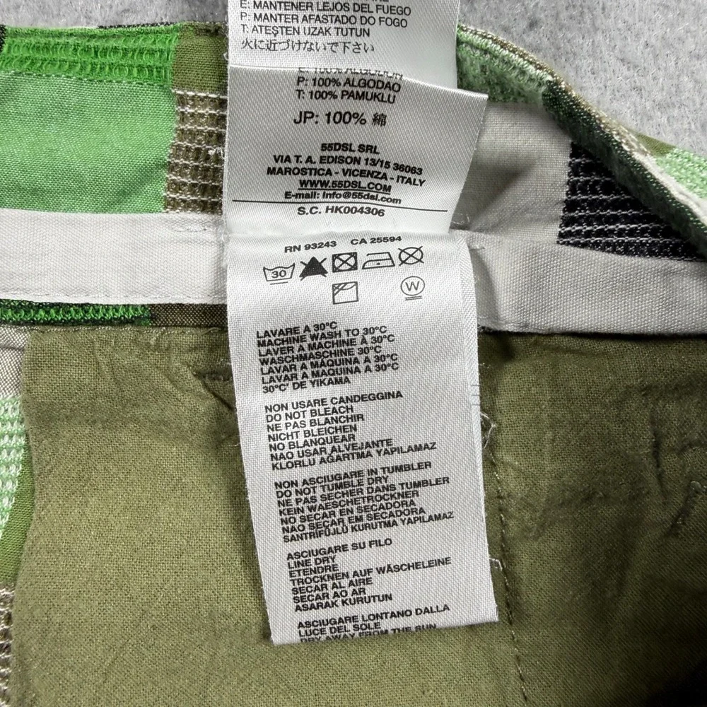 55DSL Diesel Mens Green Checkered Plaid Cotton Casual Shorts Size 34